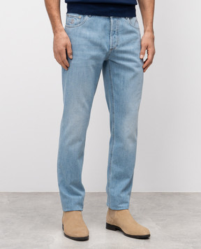 Brunello Cucinelli Blue jeans with leather logo patch M0Z37D3210