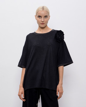 Ermanno Scervino Black cashmere and silk t-shirt with brooch D472L329WGZ