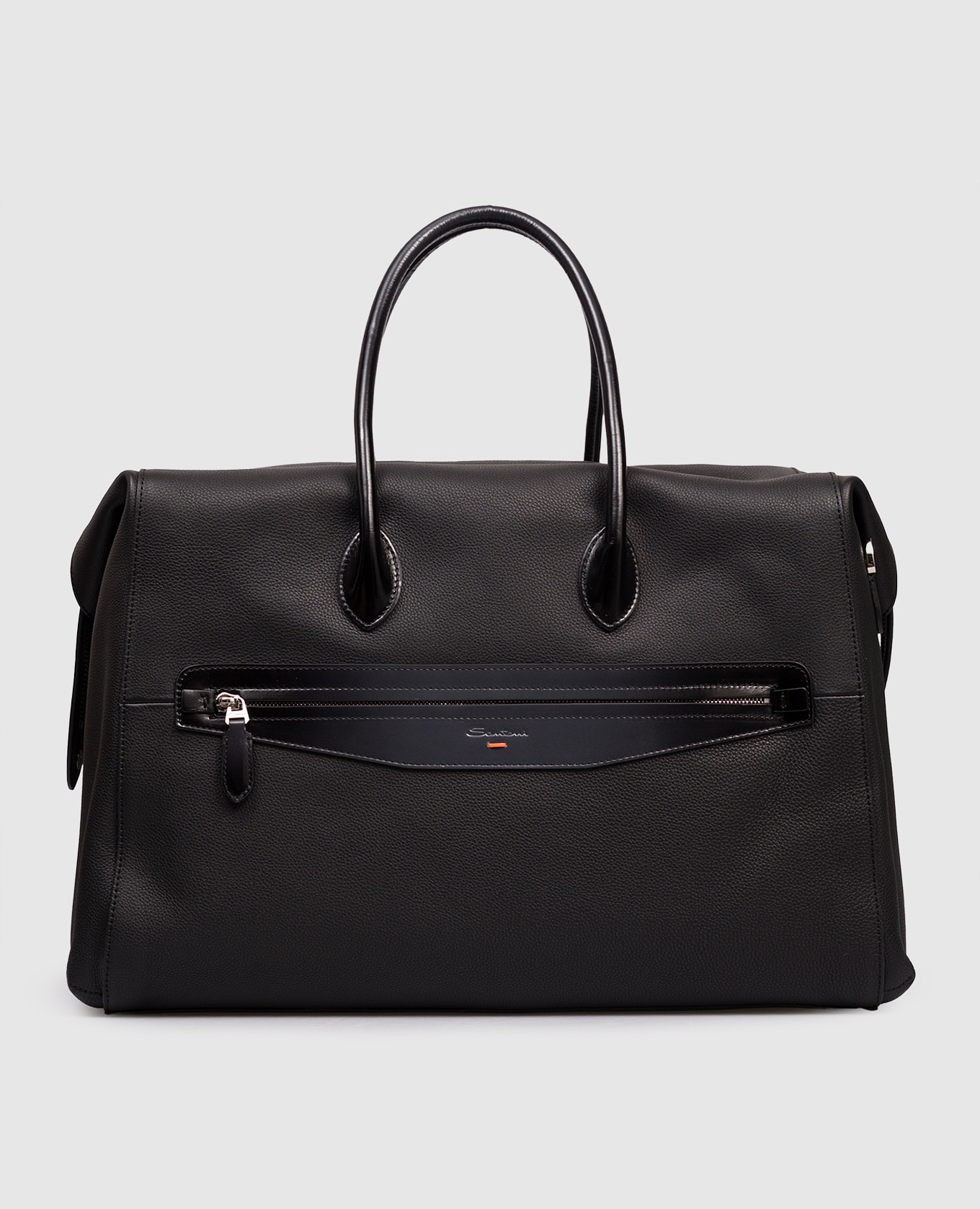 Black leather travel bag with logo Santoni