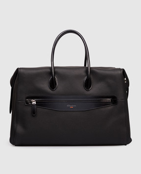 Santoni Borsa da viaggio in pelle nera con logo UIBBA2646BSACSU