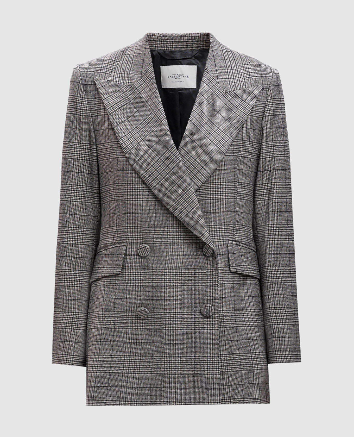 Gray double-breasted jacket with checked wool ballantyne