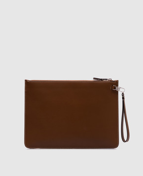 Max Mara Brown leather clutch with logo CLASSICPOUCHM