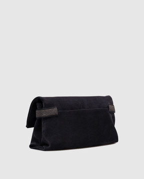 Brunello Cucinelli Essence blue suede bag with monil chain MBDLD2748P