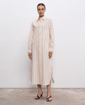 Toteme Beige striped silk shirt dress 252WRD1752FB0388