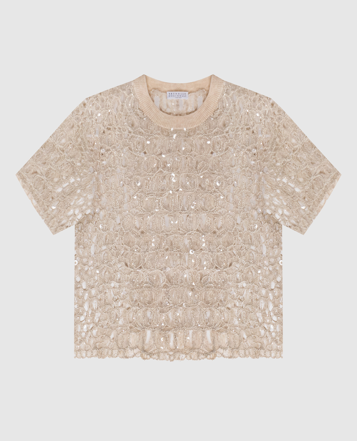 Beige openwork top with wool, silk and linen Brunello Cucinelli