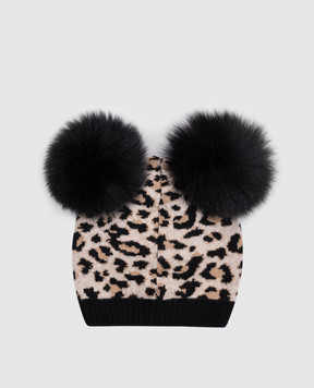 Philipp Plein Children's black merino wool hat with animalistic pattern GAC0005