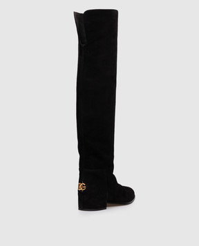 Dolce&Gabbana Black suede over the knee boots with logo CU1217A1275
