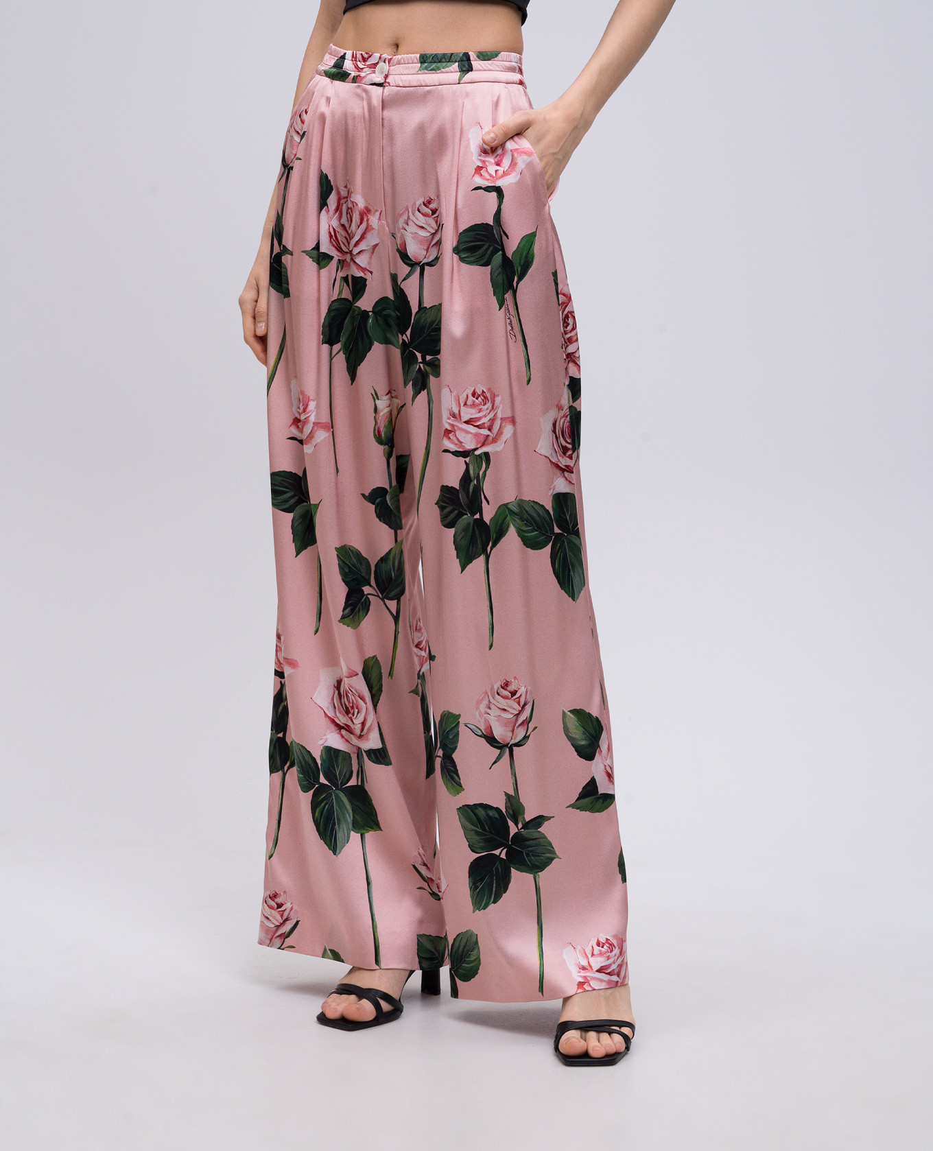 

Pink silk pants with floral print Dolce&Gabbana