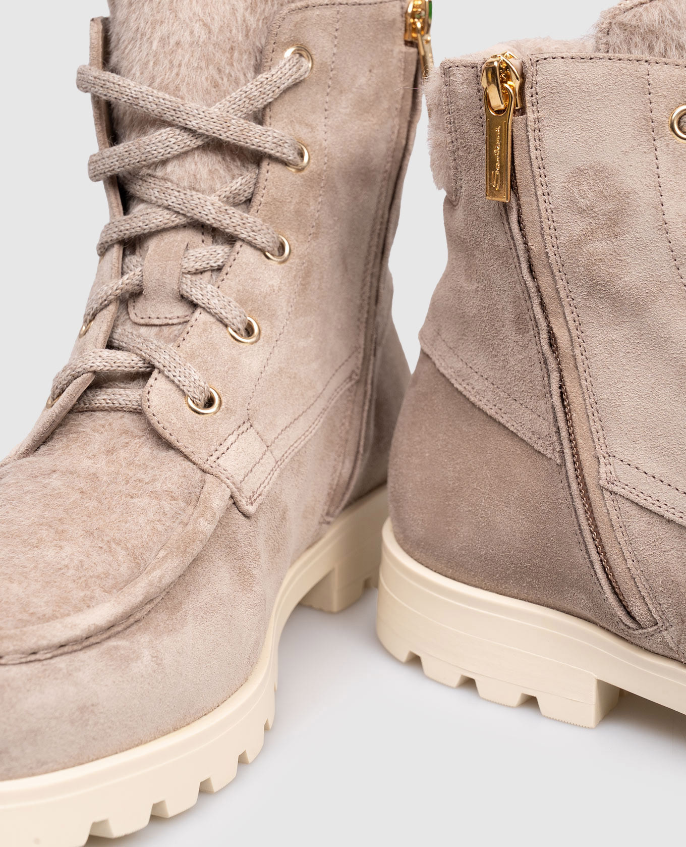 Beige suede boots with wool Santoni 5