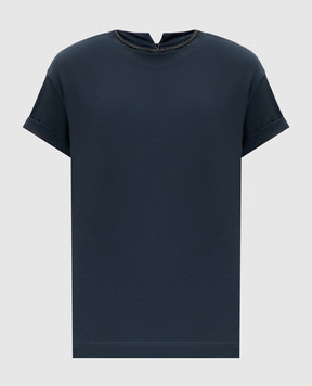 Brunello Cucinelli Blue t-shirt with monil chain M0T18BD200