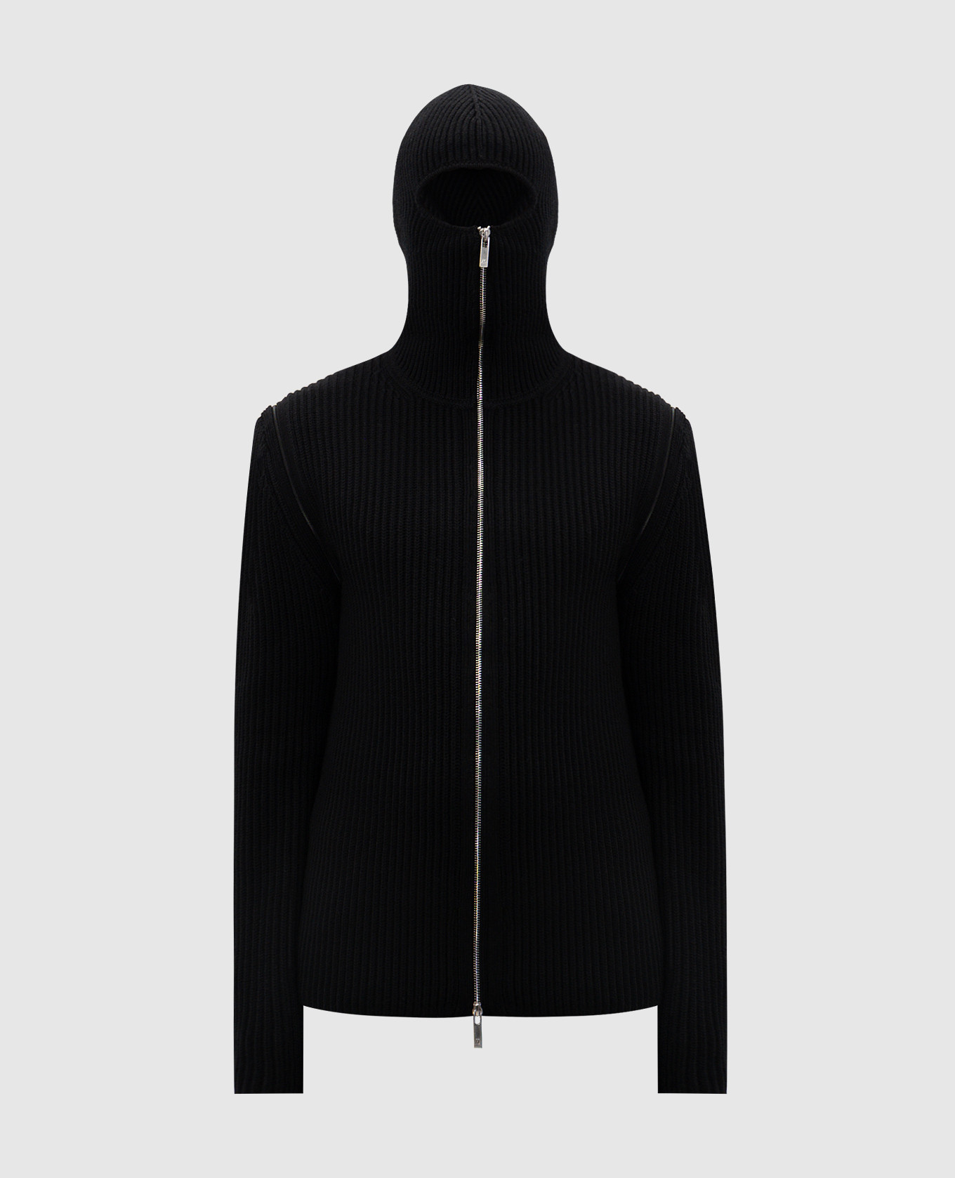 

Black merino wool cardigan with hood and detachable sleeves Helmut Lang