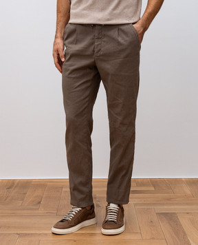 Enrico Mandelli Brown linen pants with logo GYM02B5654