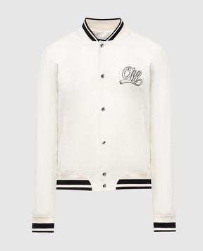 Off-White White linen bomber jacket with logo embroidery OMEH05AS25FAB001