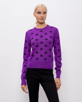 Dolce&Gabbana Purple wool and silk jumper with DG logo monogram FXJ34TJGMB2