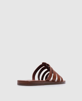Brunello Cucinelli Brown leather flip flops with embossed logo MZUELBM314