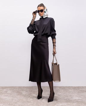 Dolce&Gabbana Black silk blouse with monogram logo F5P98TFURAG