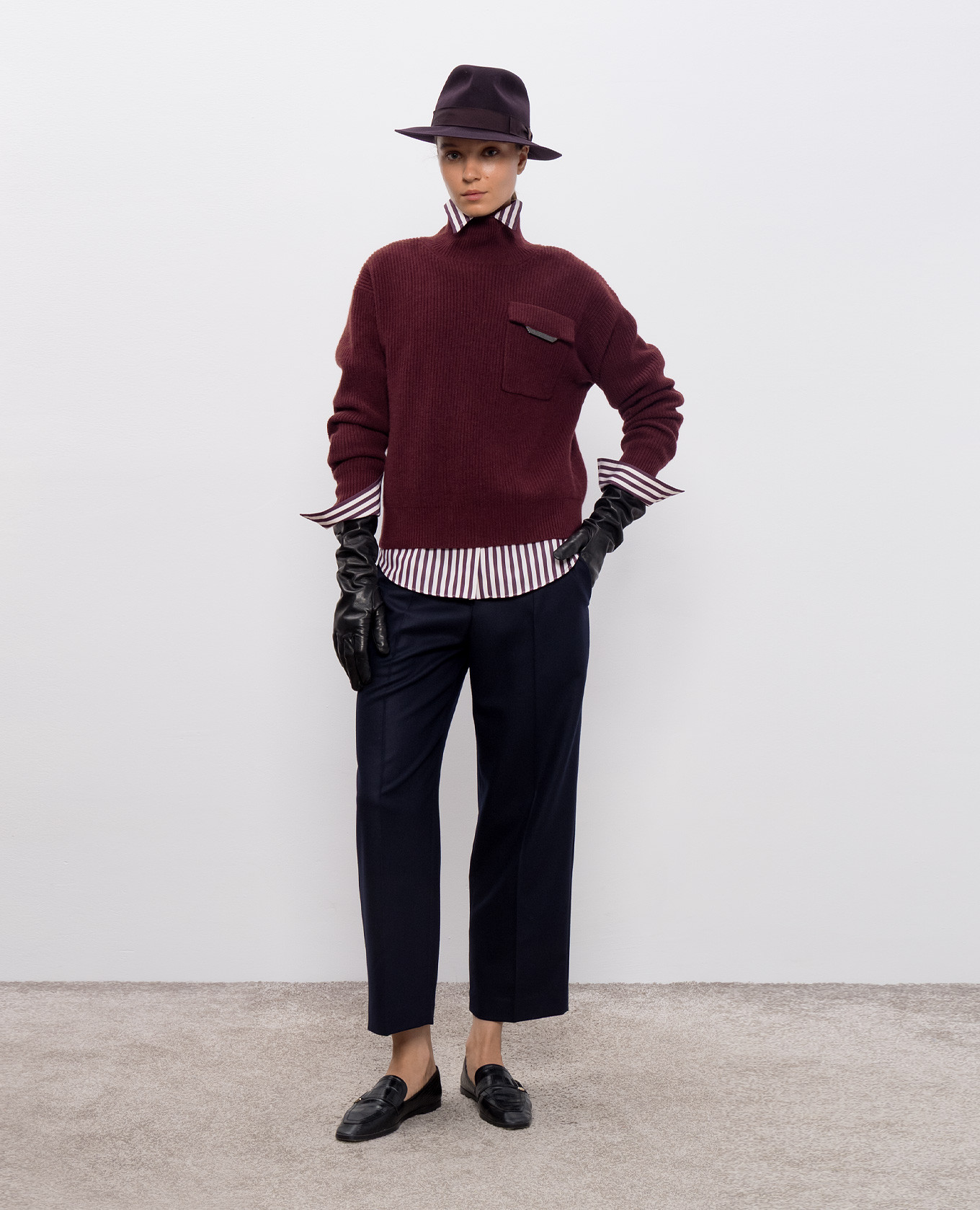 

Burgundy cashmere sweater with monil chain Brunello Cucinelli