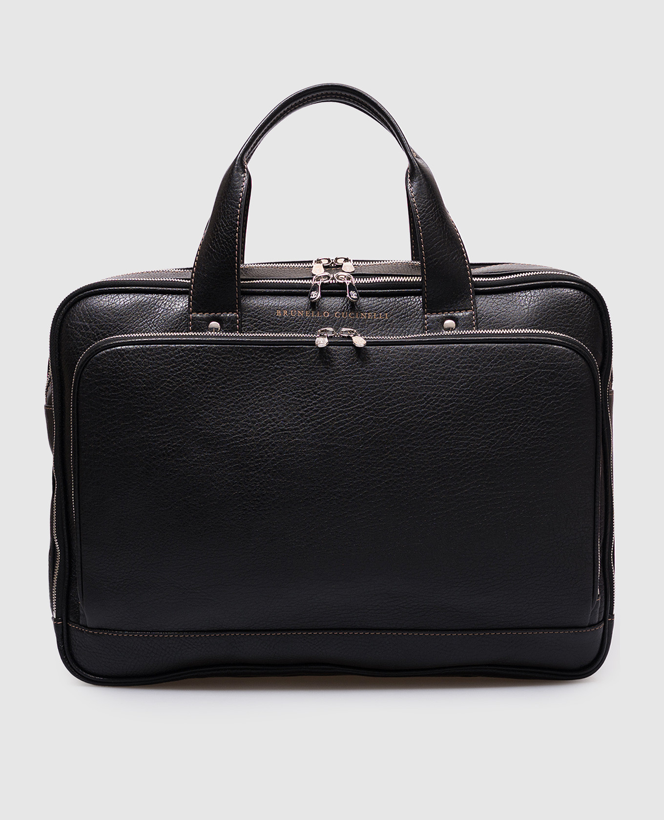 

Black leather briefcase with logo Brunello Cucinelli