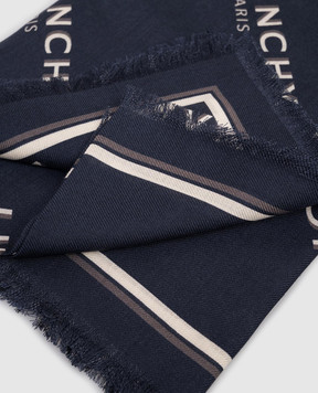 Givenchy Blue wool and silk scarf with logo 710009497002