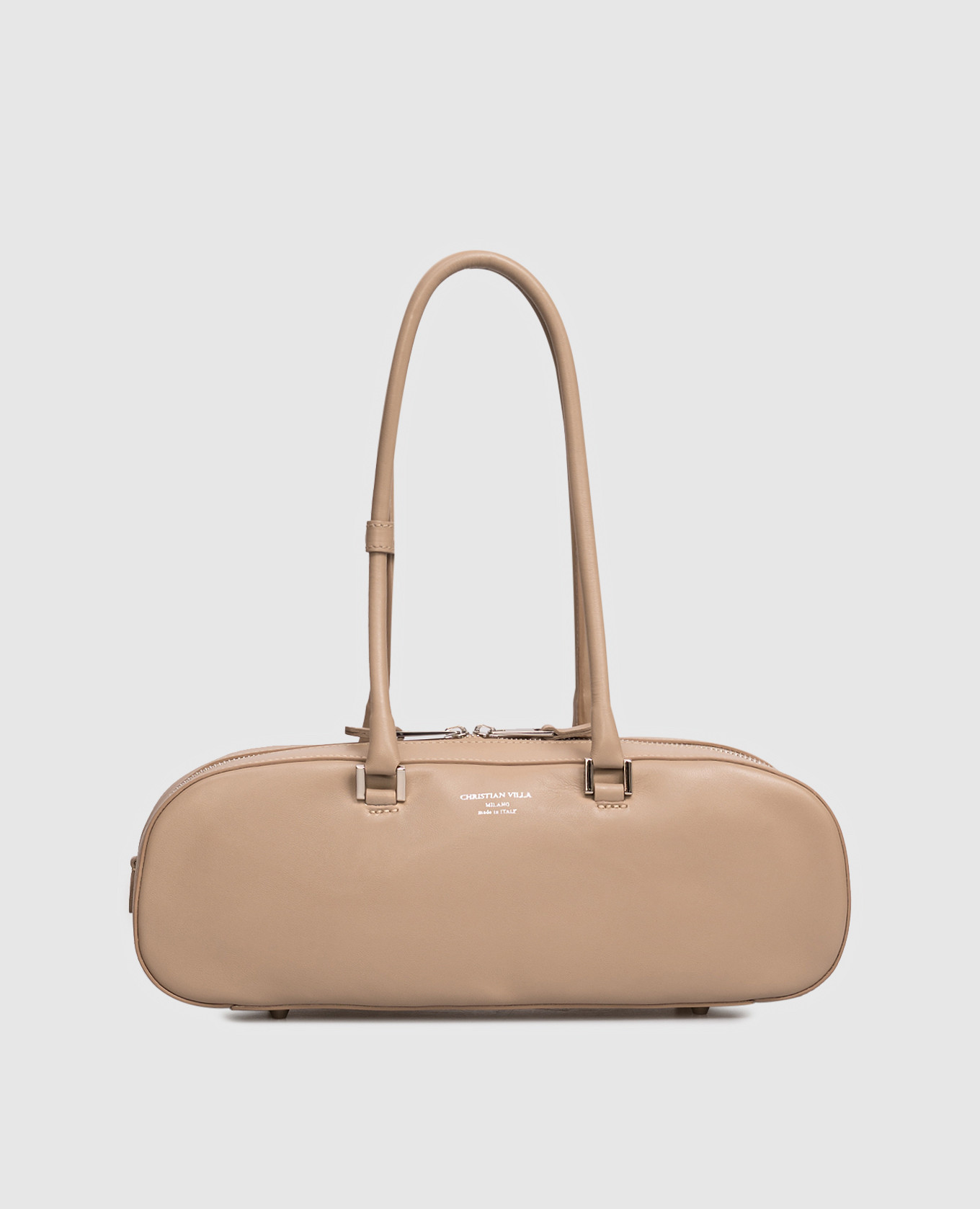 

Beige leather baguette bag with logo print Christian Villa