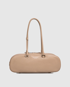 Christian Villa Beige leather baguette bag with logo print 6344COCOON