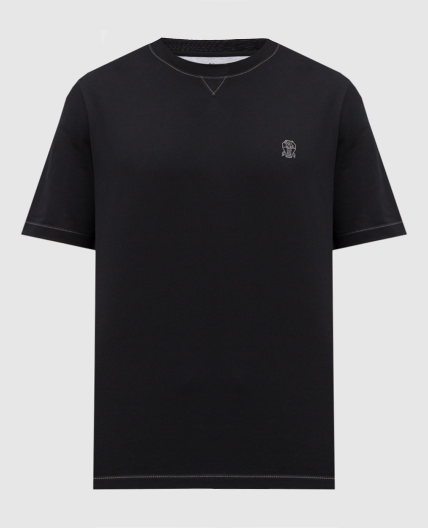 Black T-shirt with embroidered emblem Brunello Cucinelli