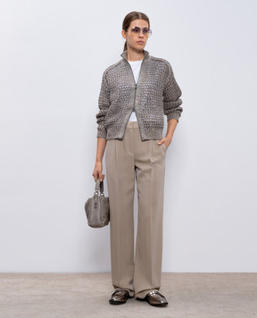 Brunello Cucinelli Beige pants with wool with monil chain MP580P8708