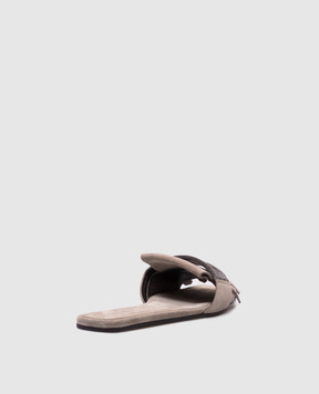 Brunello Cucinelli Beige suede flip-flops with a monil chain MZSFC2873