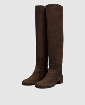 Dolce&Gabbana Brown suede over-the-knee boots with DG monogram logo CU1217A1275