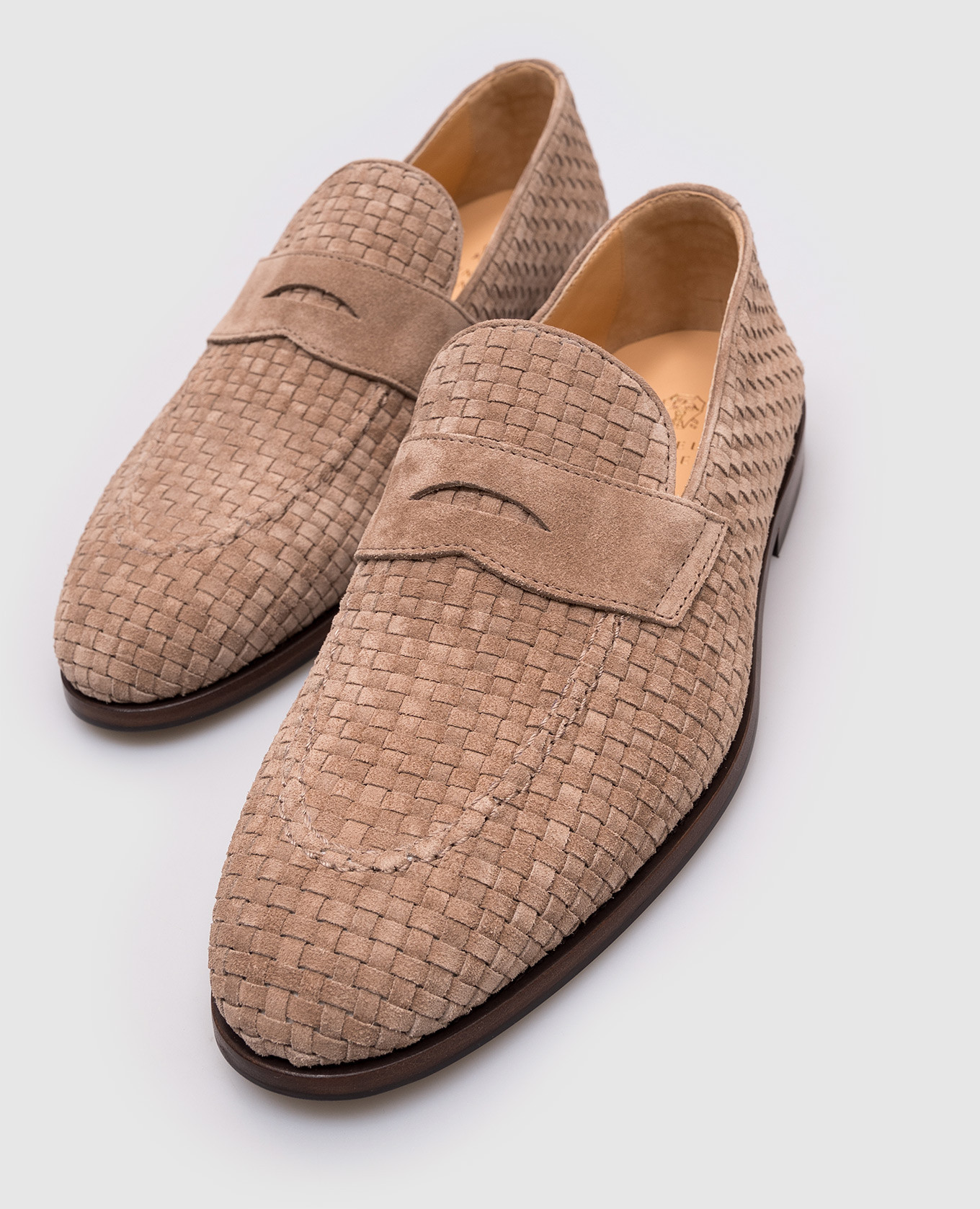 Beige suede loafers with weaving Brunello Cucinelli 5