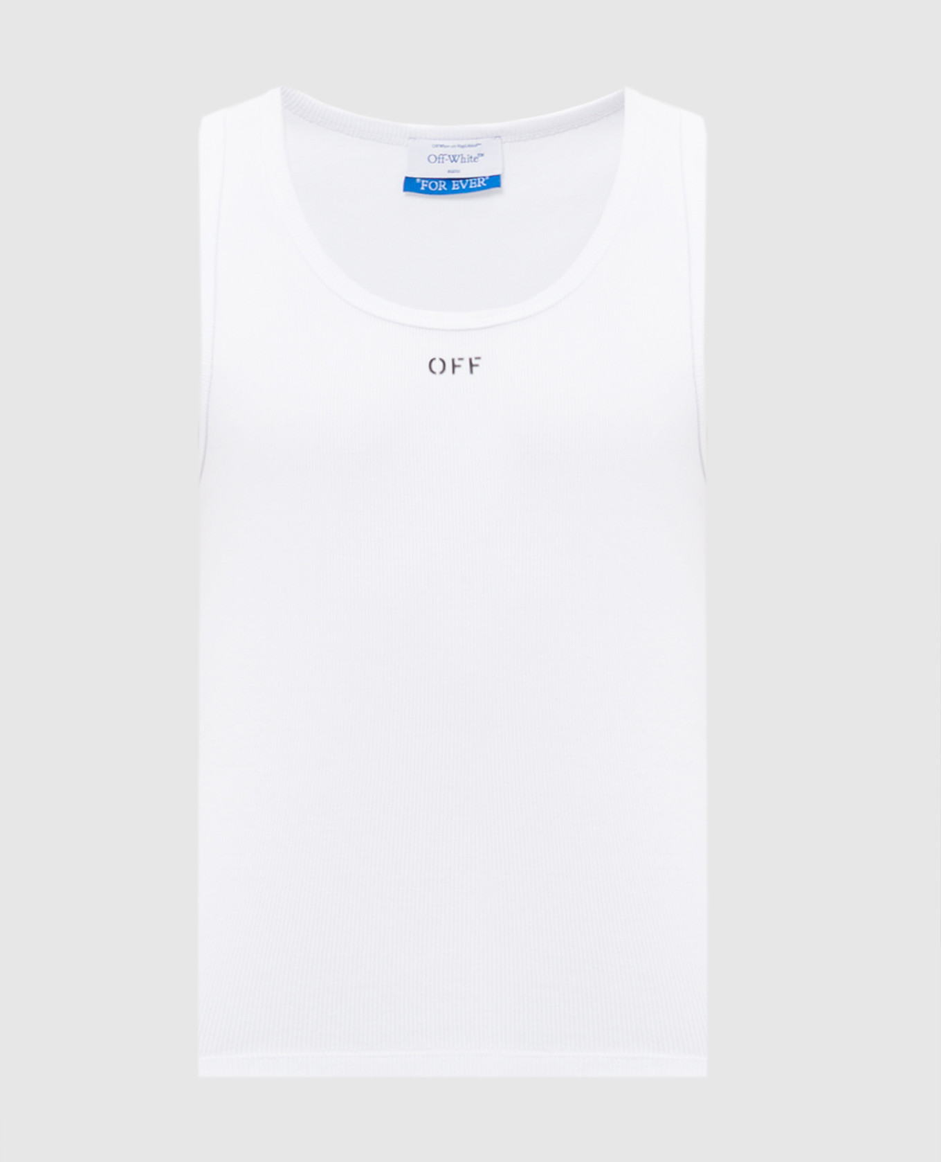 White ribbed T-shirt with logo emblem Off-White