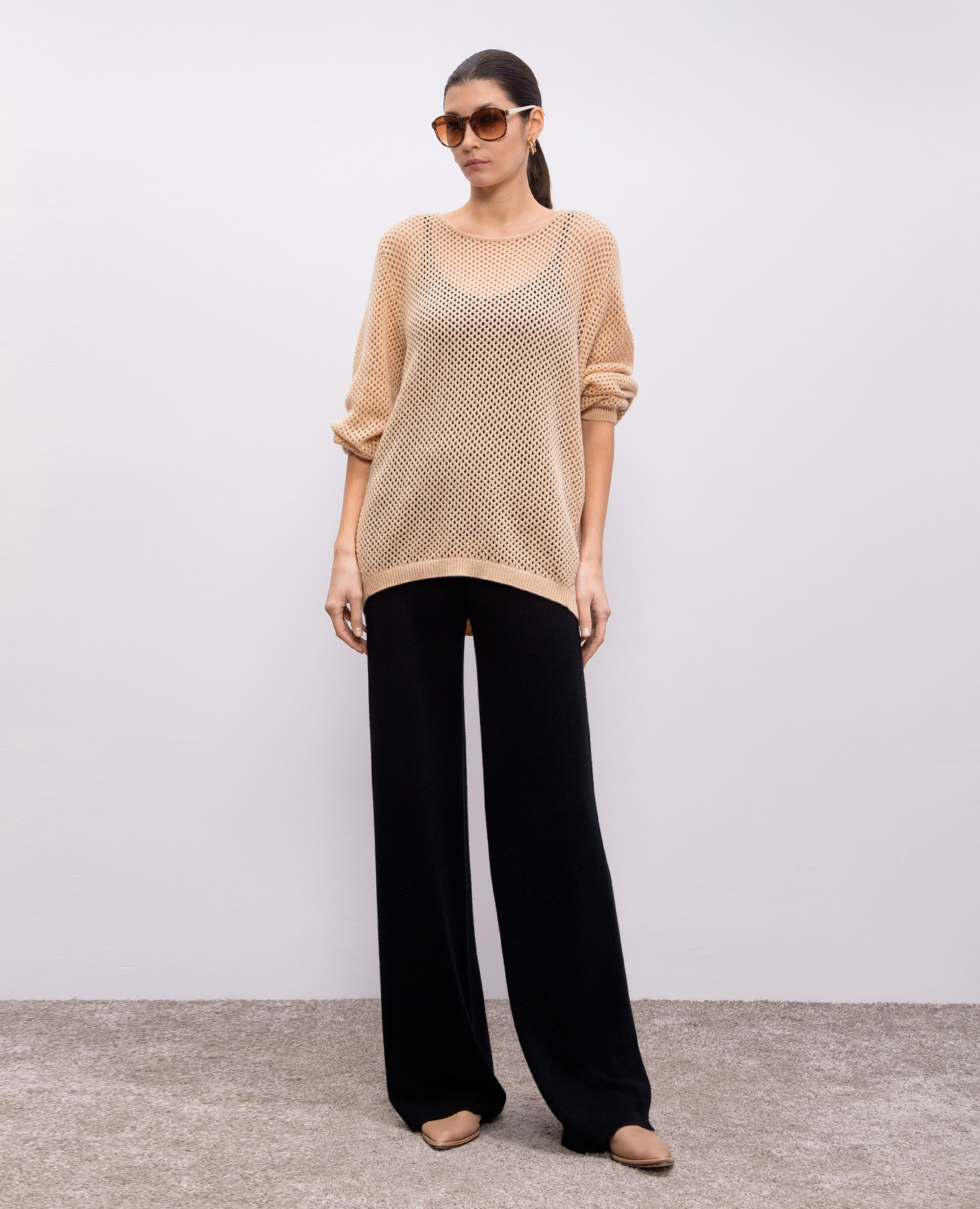 

Beige openwork sweater made of wool and cashmere Allude