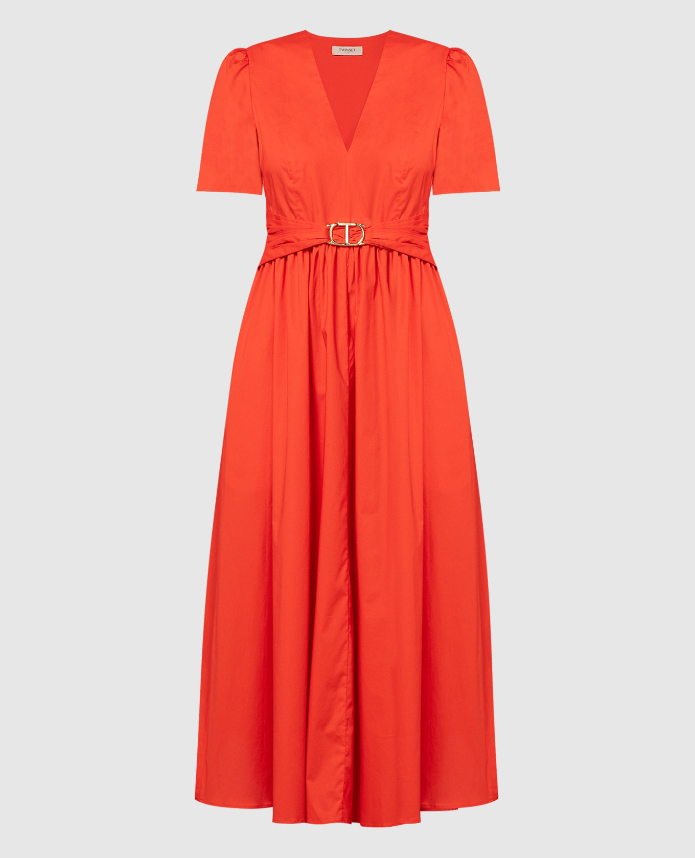 

Red midi dress with drape and metallic logo Twinset