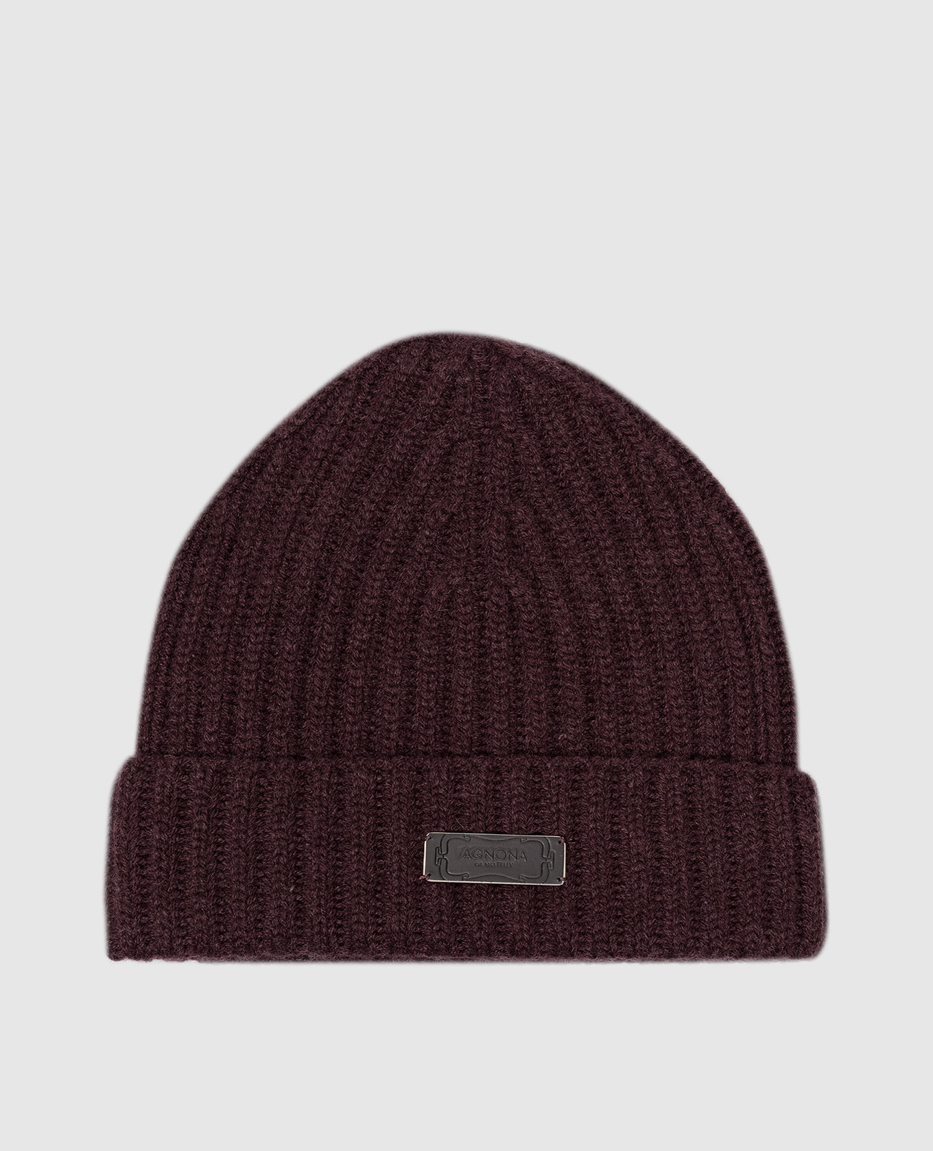 

Brown cashmere beanie with leather logo patch Agnona