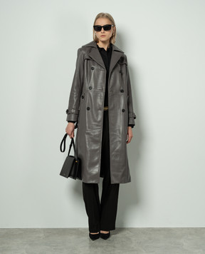 Babe Pay Pls Gray leather double-breasted trench coat 2008LEGEND