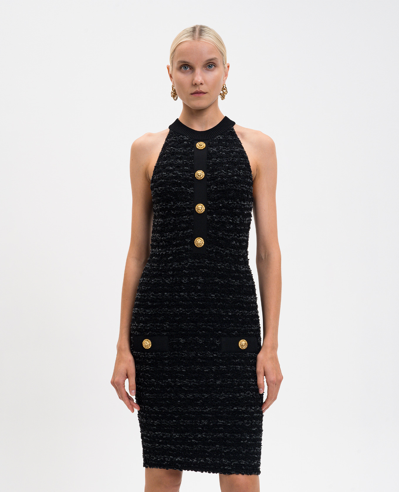Black tweed dress with branded accessories Balmain 3