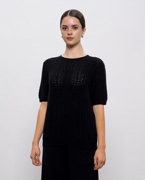 LISA YANG Cecelia Pointelle Black Patterned Top 2025394