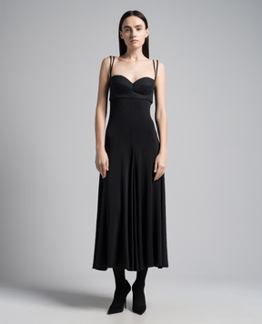Magda Butrym Black combined bustier dress with a rose DRESS20232524