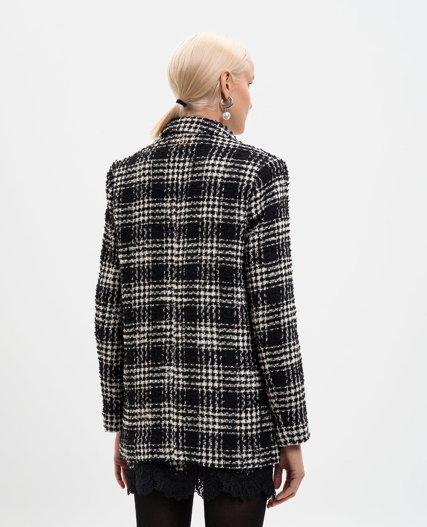 Black tweed double-breasted jacket with checked wool Twinset 4