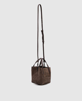 Brunello Cucinelli Brown suede Duo mini bag with logo MBDLD2675