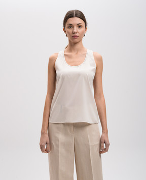 Peserico Beige silk top with monil chain S0898107325