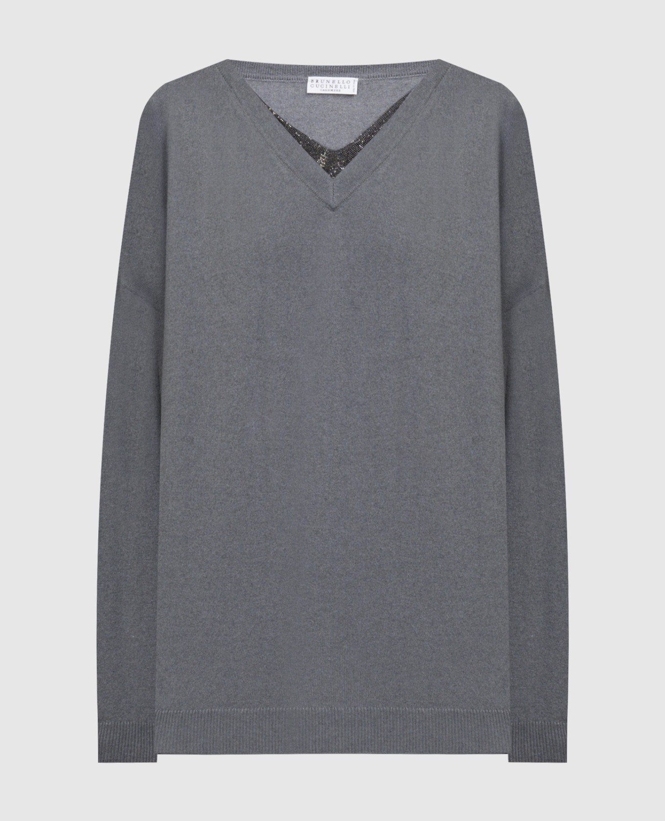 

Gray cashmere pullover with monil chain Brunello Cucinelli, Grey
