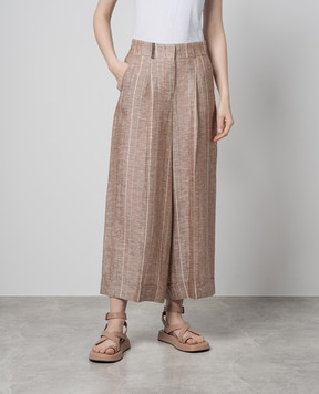 Peserico Brown striped linen pants P0425102519