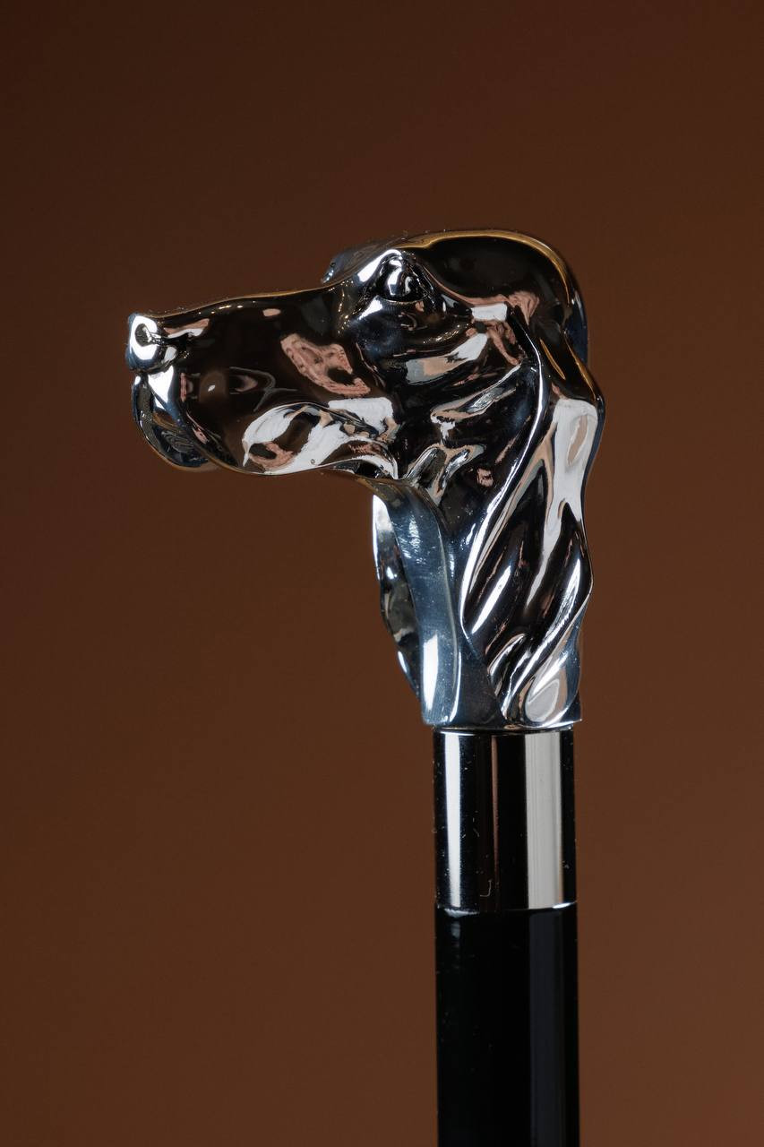 Black folding umbrella with a handle in the form of a dog's head Pasotti 4
