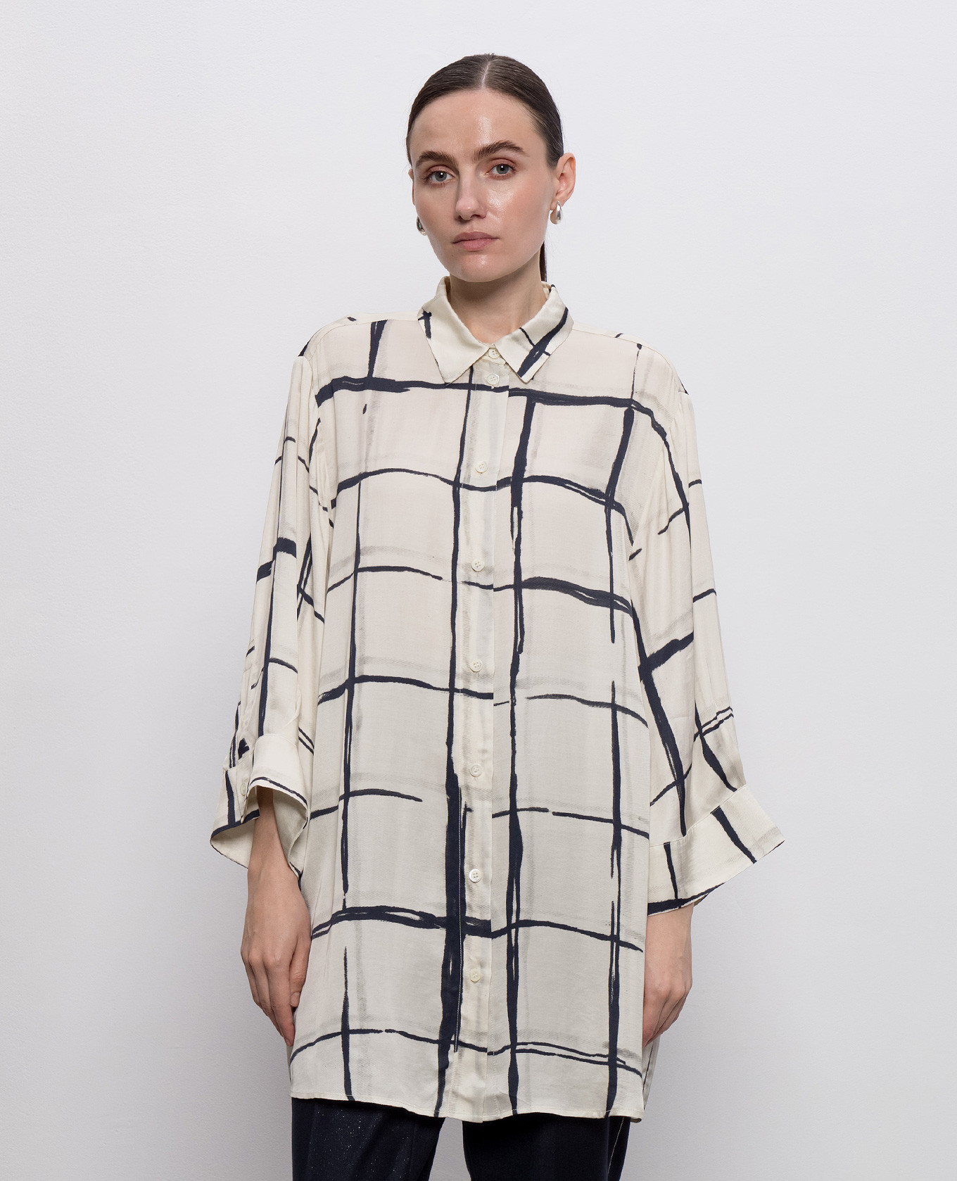 

Beige long checked blouse Peserico