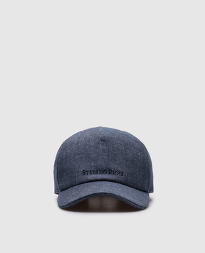 Stefano Ricci Blue linen cap with logo embroidery MCV510004EAL0001