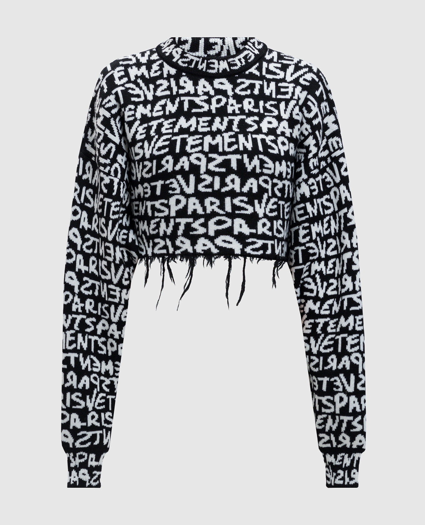 

Black cropped wool sweater with fringe Vetements