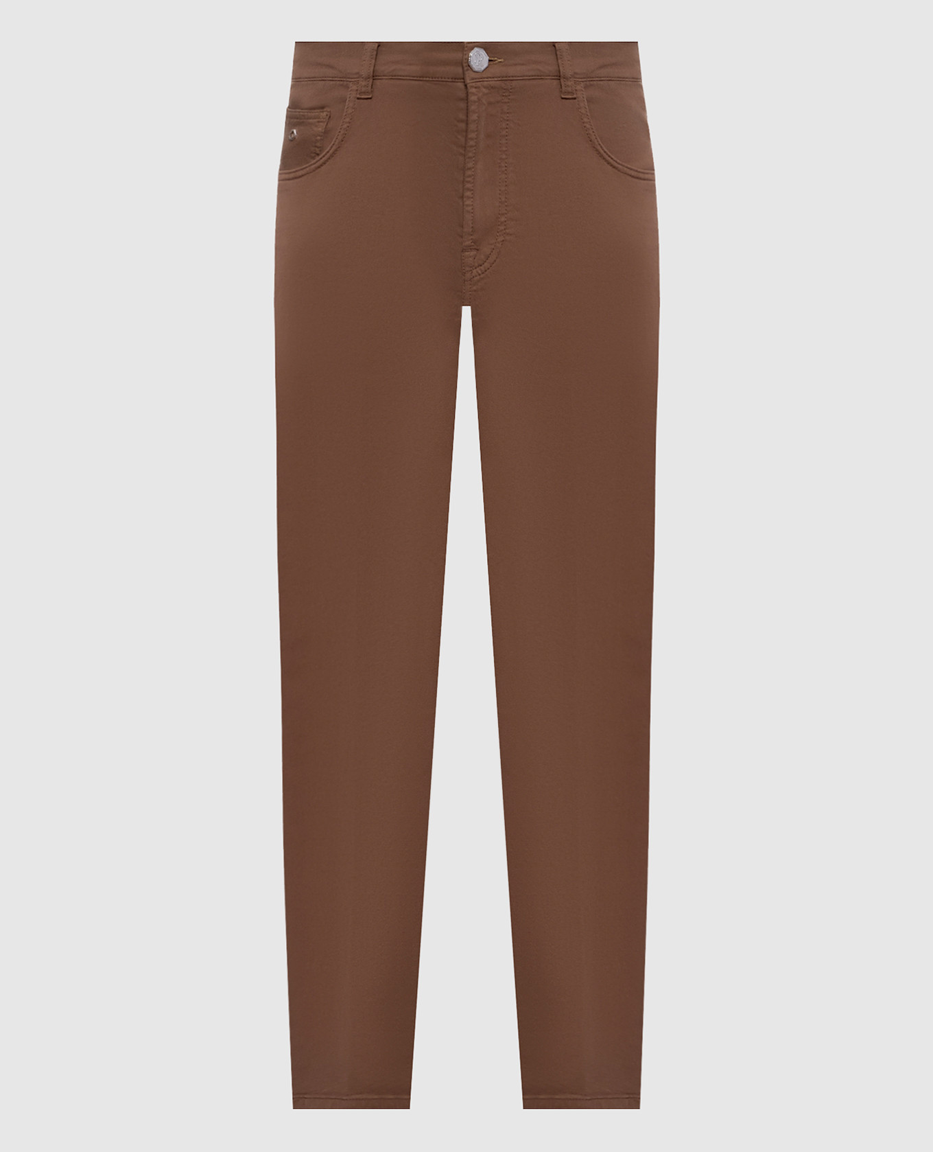 Brown linen and silk trousers with logo patch Stefano Ricci