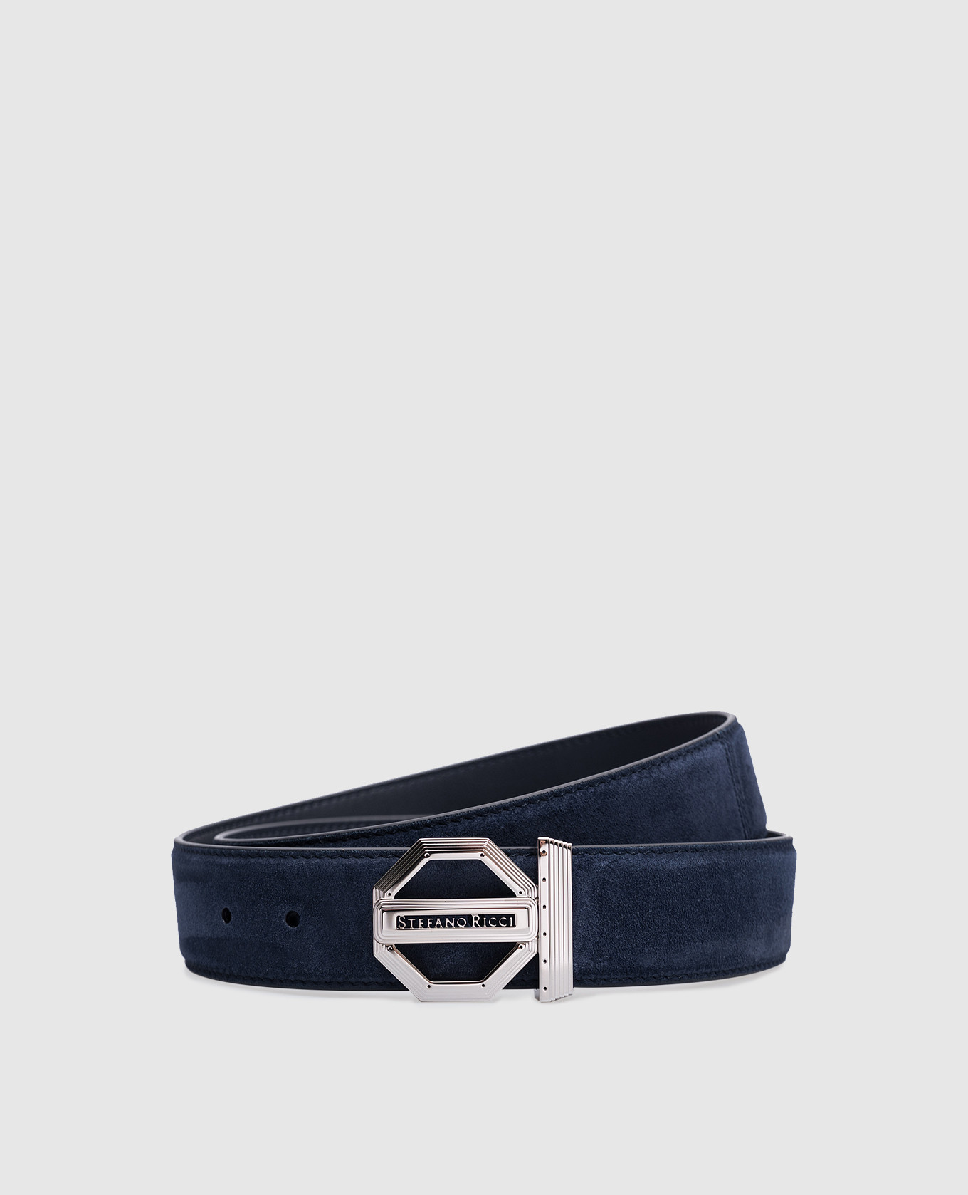 

Blue suede belt with metal logo Stefano Ricci
