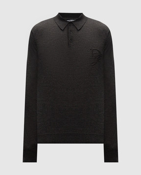 Dolce&Gabbana Gray cashmere polo with DG logo patch GXZ25ZJAWXR